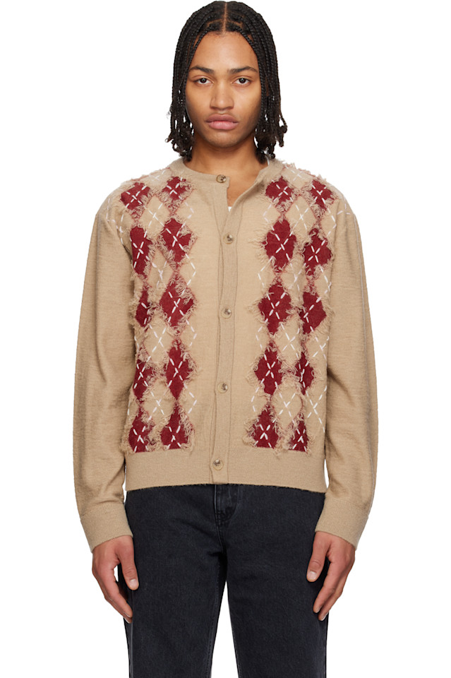 

Кардиган с круглым вырезом и узором «аргайл» Solid Homme, бежевый