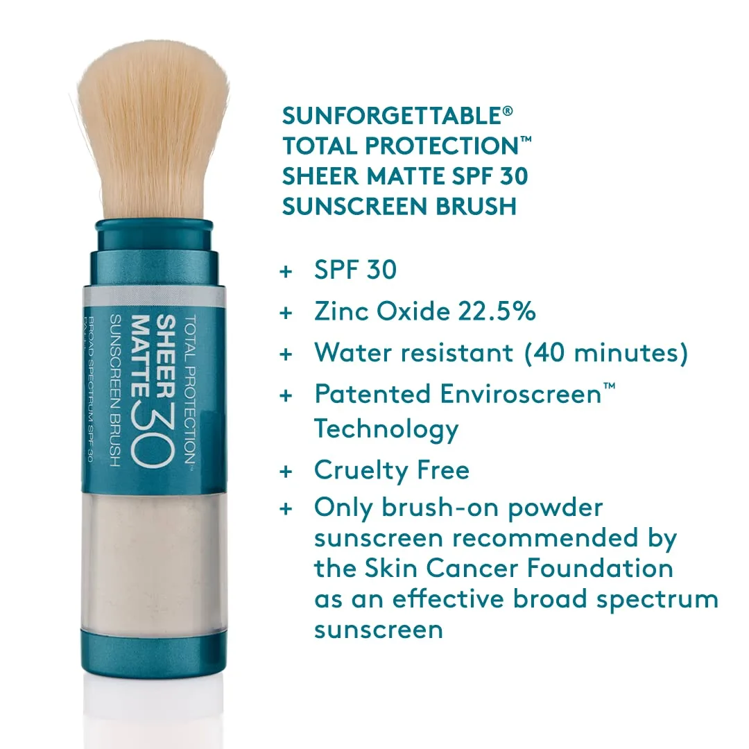Солнцезащитная пудра Colorescience Total Protection Sheer Matte SPF 30 с кистью для жирной и склонной к акне кожи, без запаха, 0,15 унции., Untinted — фото 3