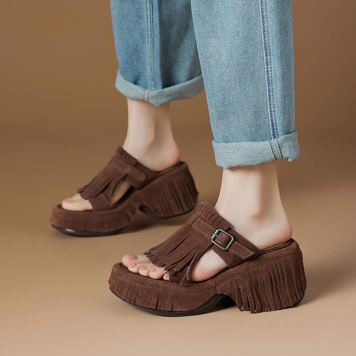 Rosa Bianca Женские тапочки-шлёпанцы - кофе (стелька из овчины), цвет Coffee (Sheepskin Insole) — фото 4