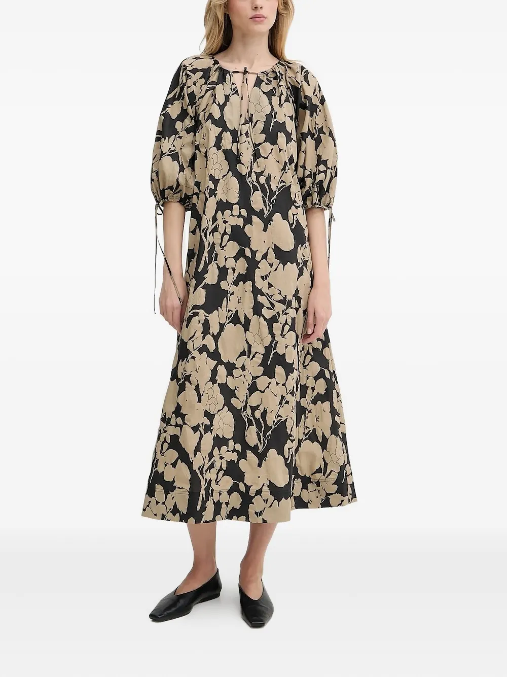 

Платье миди с цветочным принтом и рукавами-буфами SAMSOE SAMSOE, нейтральный