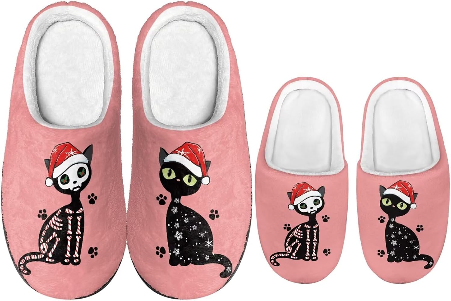 

Рождественские тапочки Dngkaoje для семьи Нескользящие домашние тапочки для мужчин и женщин, черный/розовый