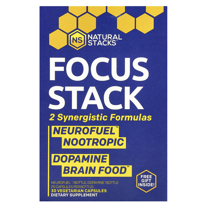

Natural Stacks, Focus Stack, 2 бутылки, 15 вегетарианских капсул в каждой