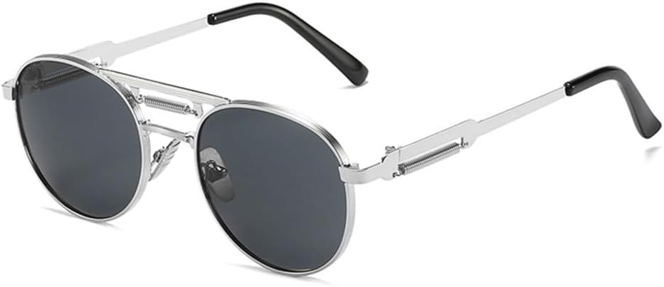 

Ретро-металлические панк круглые солнцезащитные очки для женщин, прозрачные зеркальные линзы с градиентным переходом, защита от УФ-излучения UV400, солнцезащитные очки для мужчин LANGSER, Silver Grey