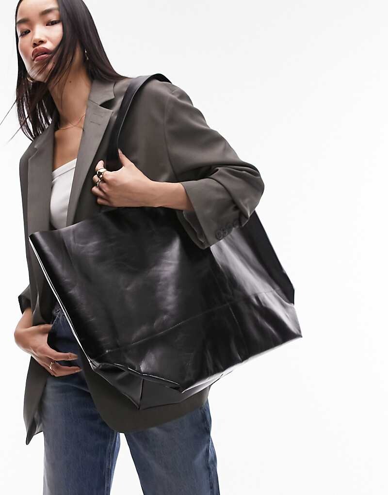 

Topshop – Lucy – Черная кожаная большая сумка-тоут