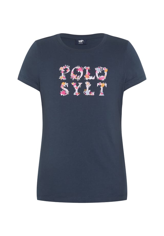 

Футболка с цветочным принтом и этикеткой Polo Sylt, цвет 19-4010 total eclipse