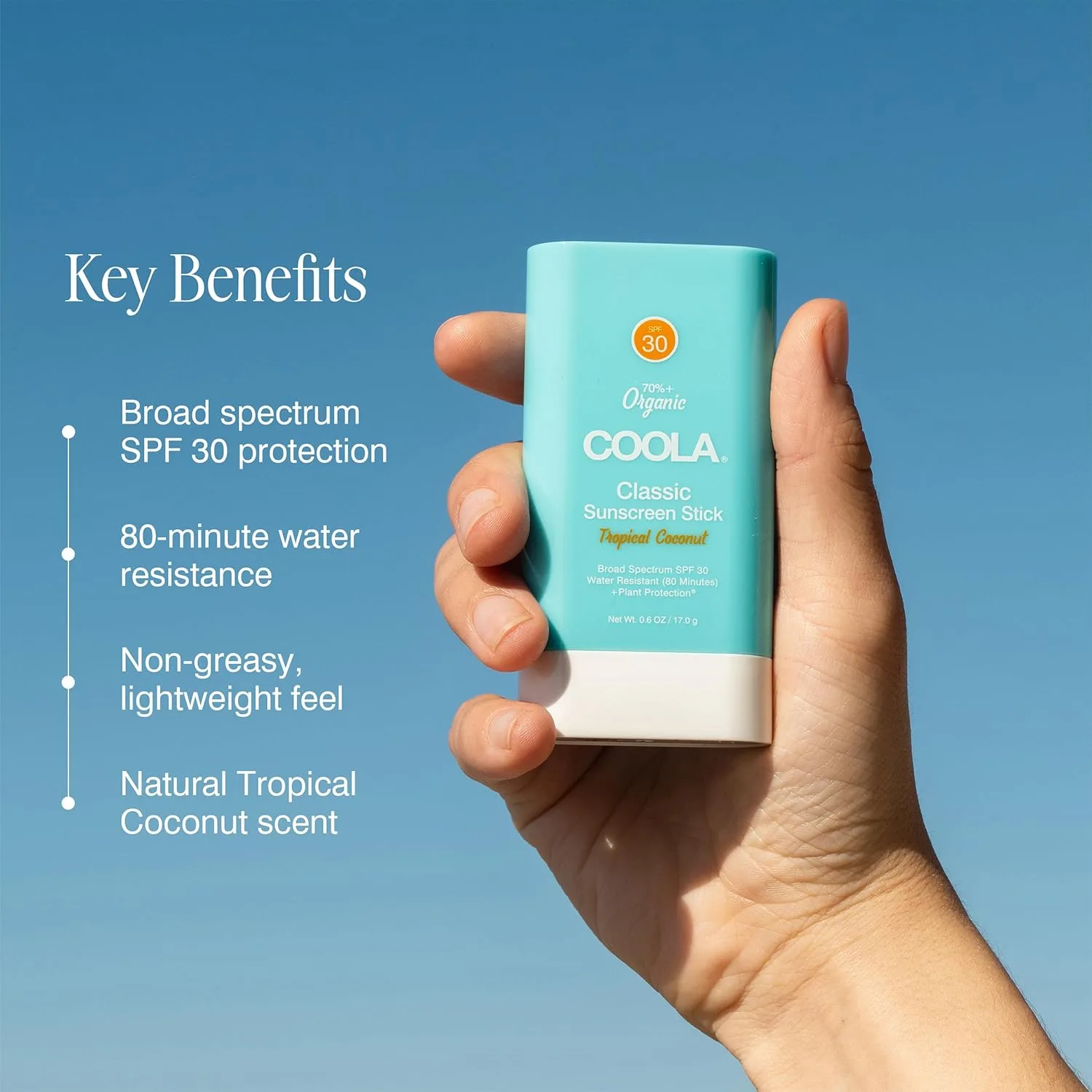 COOLA Organic Face Sunscreen SPF 30 Sunblock Lotion Stick, дерматологически протестирован, ежедневная защита, Vegan и Gluten Free, Tropical Coconut, 0.15 Oz — фото 3