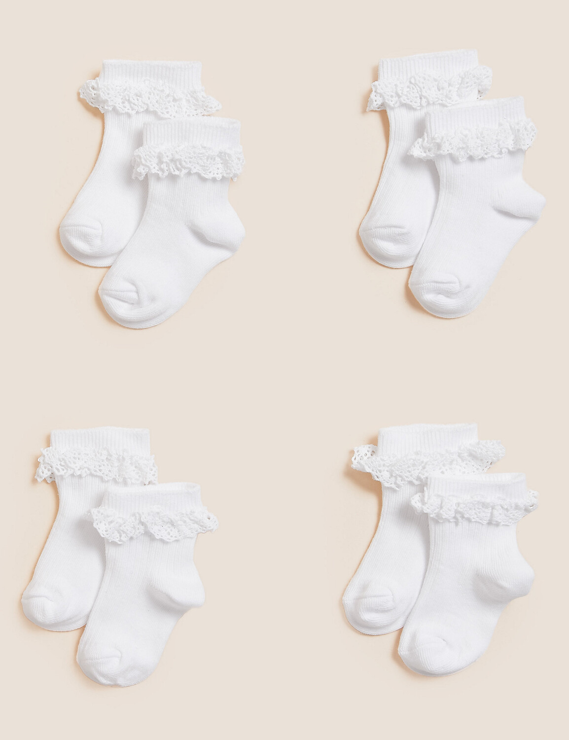 

Детские носки в рубчик с оборками, 4 шт (0–3 года) Marks & Spencer, белый микс