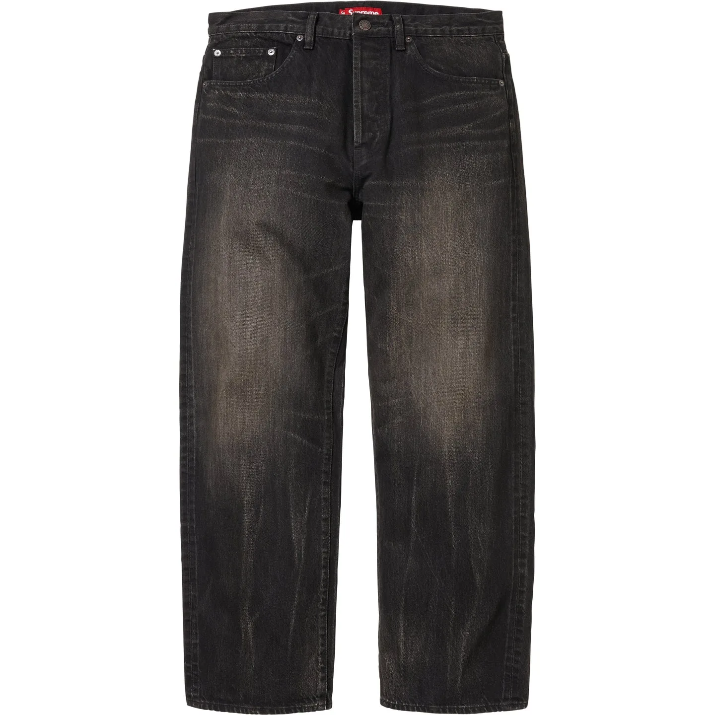 Джинсы SS26 WEEK1 Distressed Loose Fit Selvedge Unisex Supreme, Washed Black/Washed Black