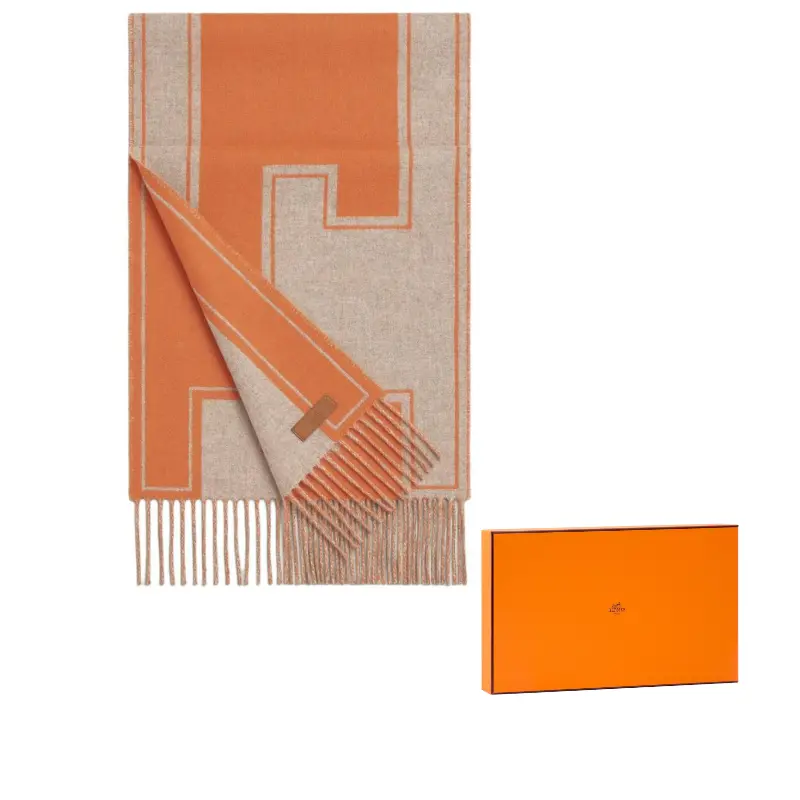 

Кашемировые вязаные шарфы Women's Beige/Orange HERMES, бежевый/оранжевый