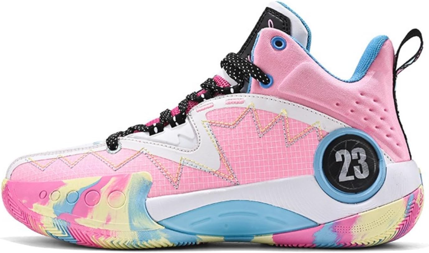 

Мужские кроссовки для баскетбола с граффити, дышащей сеткой, шнуровкой, высокие, легкие, с противоскользящей подошвой для улицы, спортивные кроссовки для тенниса, классические для волейбола и бейсбола Qklmwes, белый/розовый