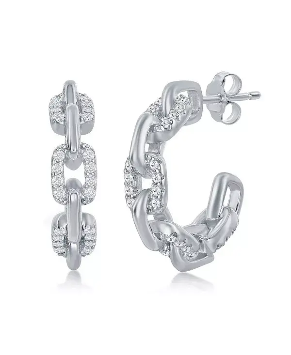 

Серьги-Кольца с фианитами, 18 мм, из стерлингового серебра или позолоченные поверх стерлингового серебра Simona, silver