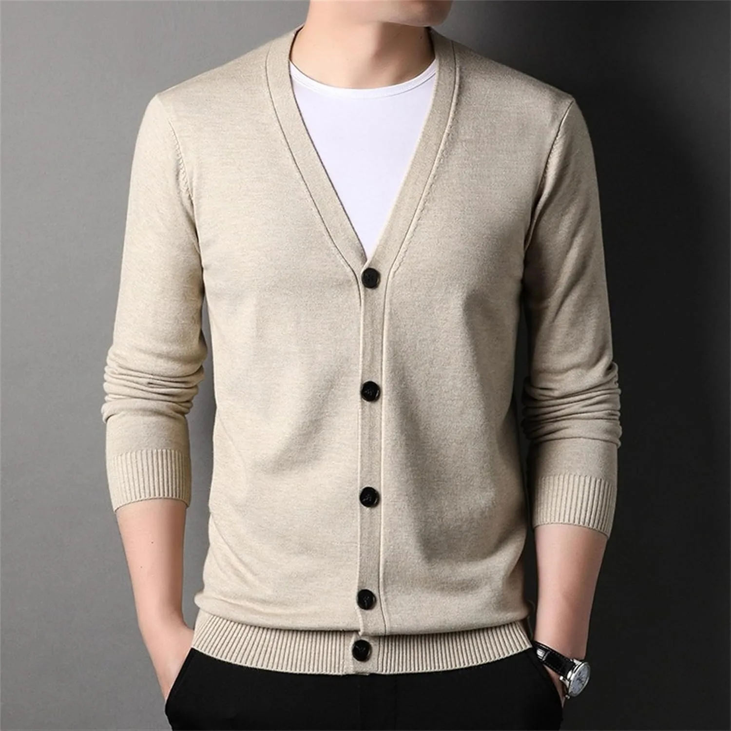 Мужской кардиган Slim Fit V-образным вырезом — фото 2