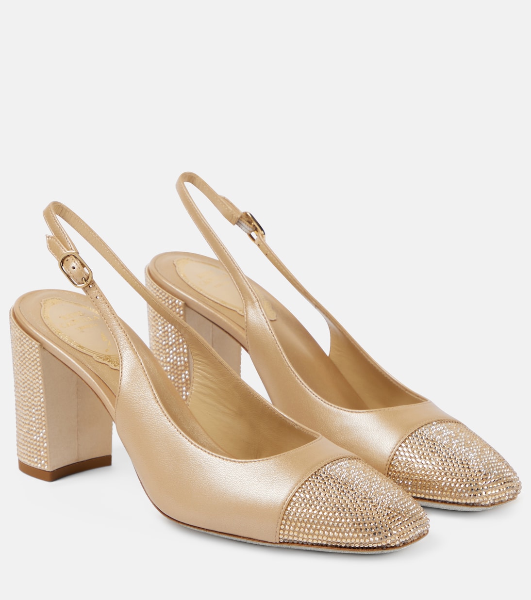 Туфли-лодочки Kristen с кожаной отделкой и открытой пяткой Rene Caovilla, Beige Gold Crystals