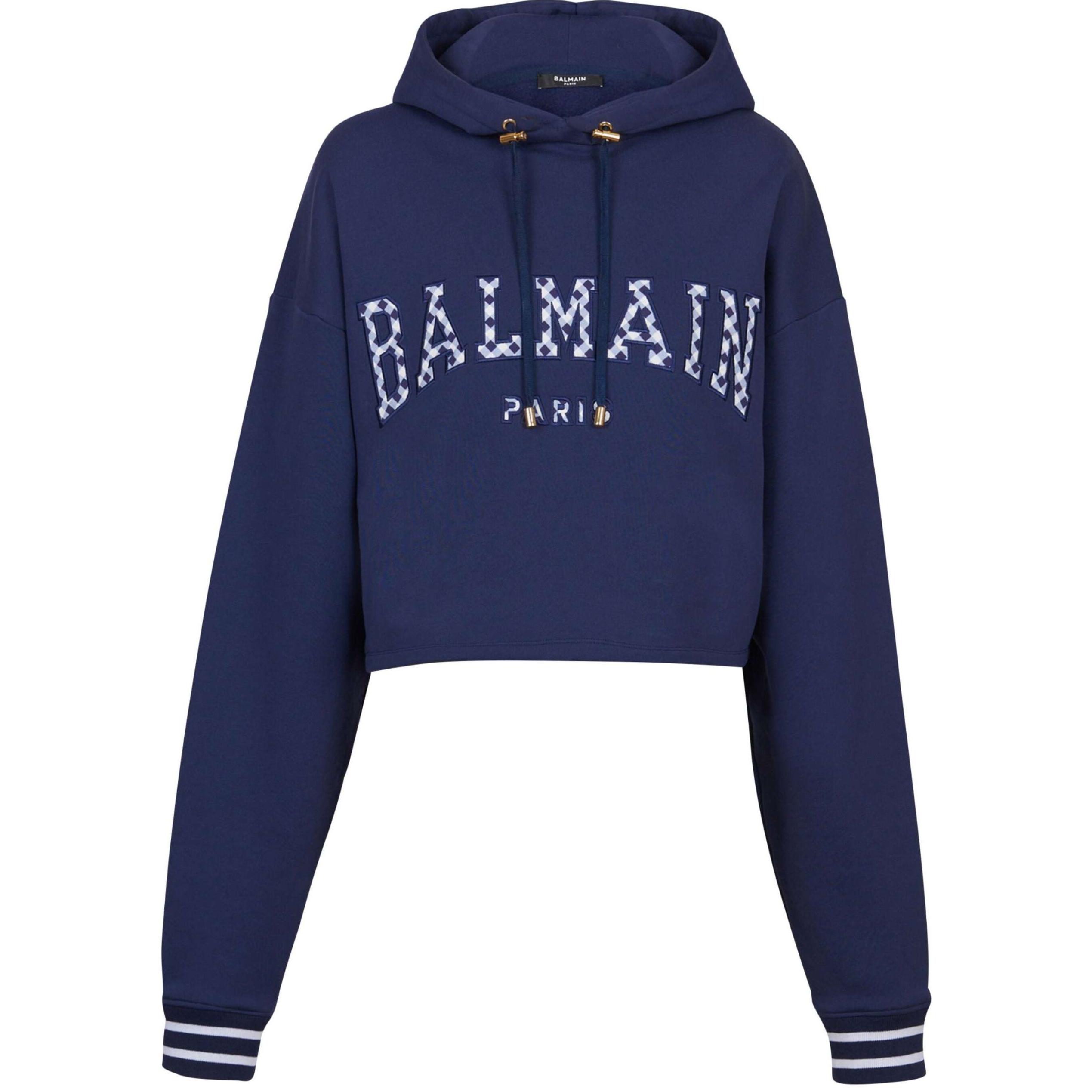 

Парижская клетчатая худи на завязках BALMAIN, Морской синий