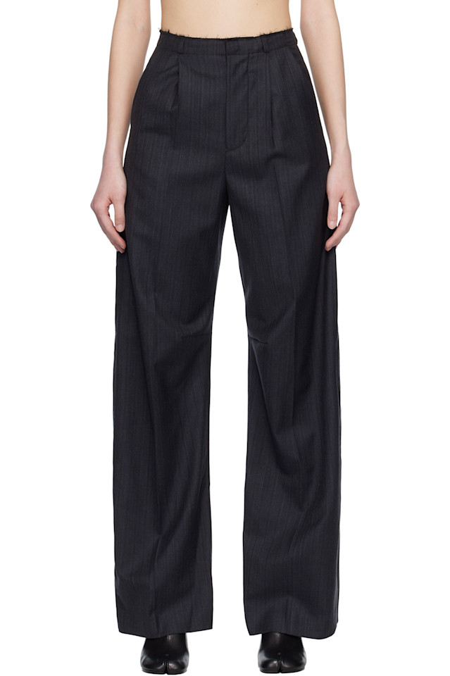 

Широкие шерстяные брюки в серую полоску Mm6 Maison Margiela, черный
