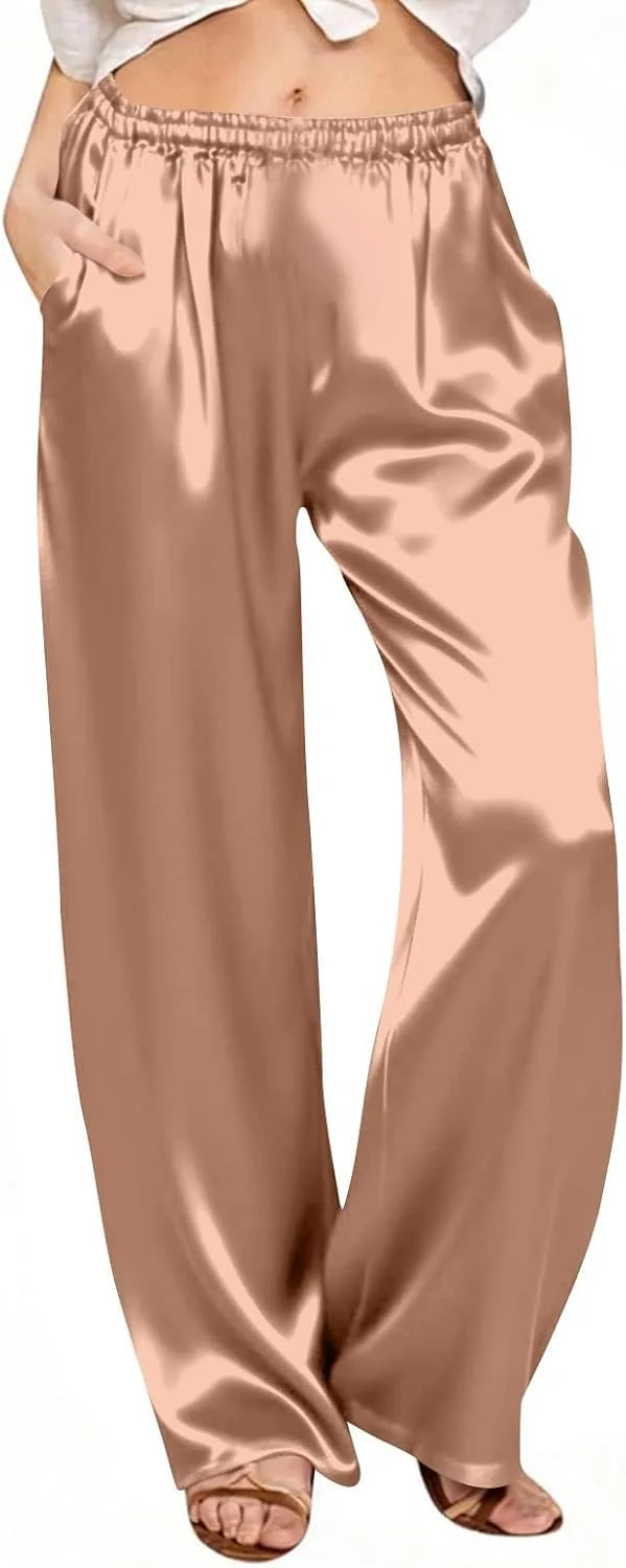 

Женские брюки-клеш из сатина с эластичным поясом lopmou