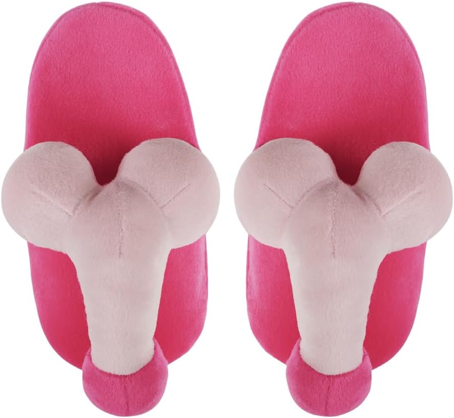 Ibluelover Unisex Funny Тапочки Сексуальные домашние туфли Новинка Плюшевые домашние тапочки Зимние пушистые тапочки для спальни Подарки с шутками, красный — фото 2