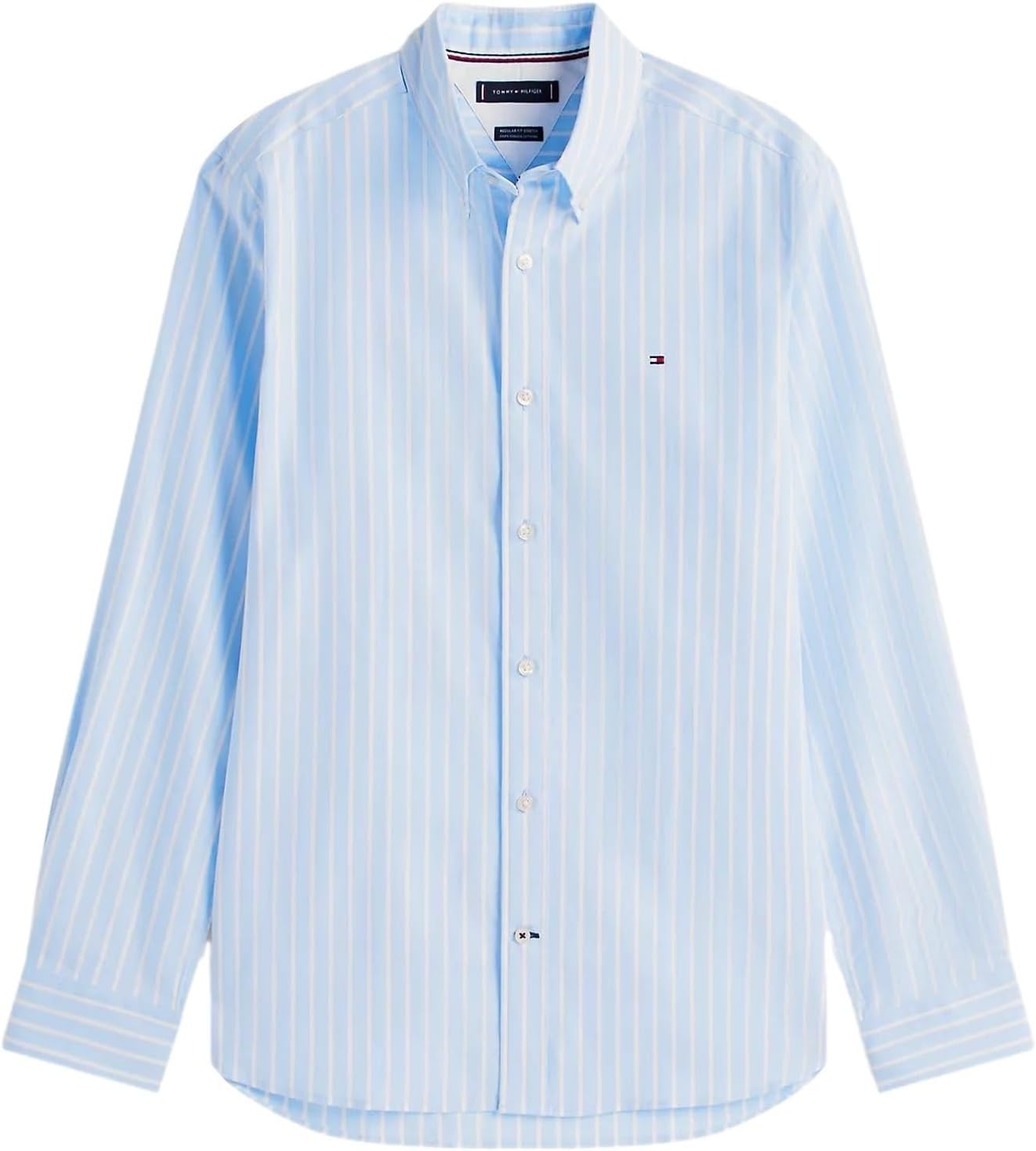 

Мужская фирменная рубашка TOMMY HILFIGER с длинным рукавом и застежкой на пуговицы, классического кроя, коллекция 2025 года, Th Poplin Striped Vessel Blue