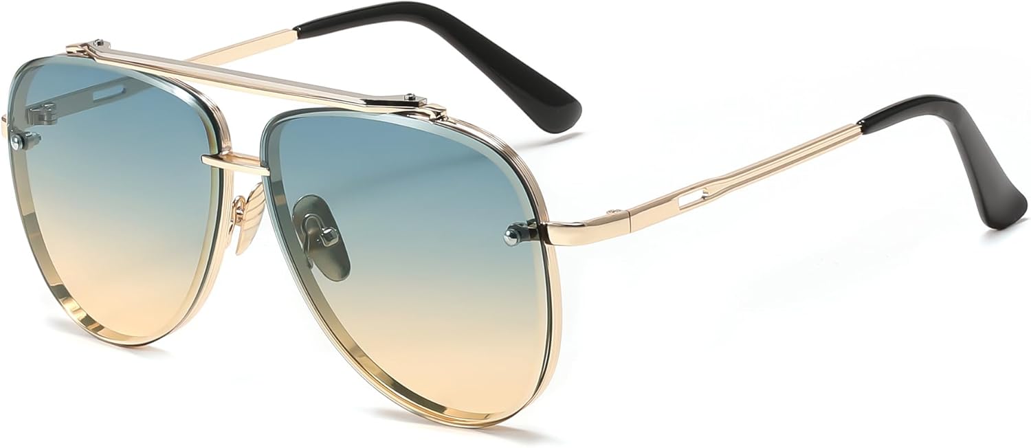 

Солнцезащитные очки-авиаторы FEISEDY большого размера для мужчин и женщин, винтажные солнцезащитные очки в металлической оправе с градиентным переходом цвета, артикул B0105, Gold Frame/Gradient Blue Lens