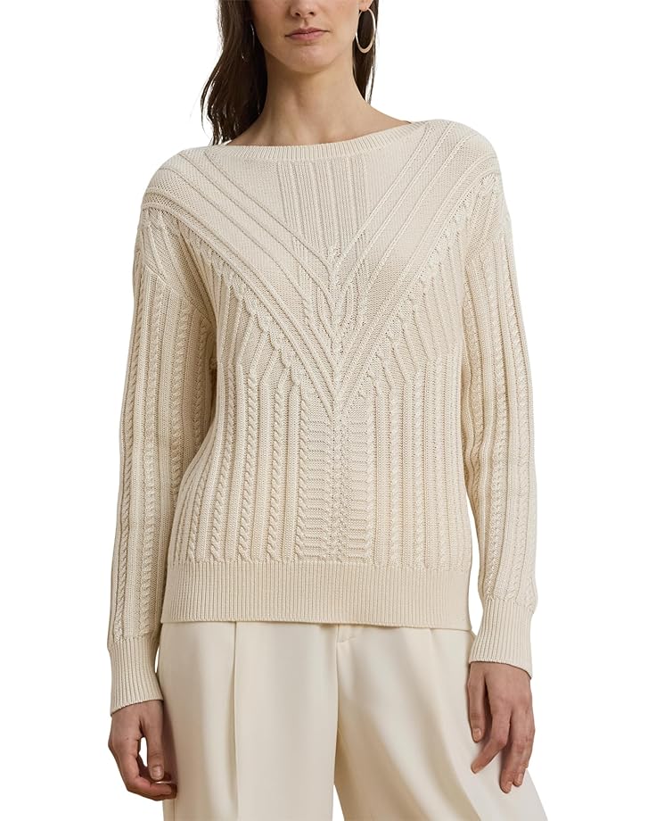 

Свитер Lauren Ralph Lauren Cable-Knit Cotton-Blend Boatneck Sweater, цвет Mascarpone Cream