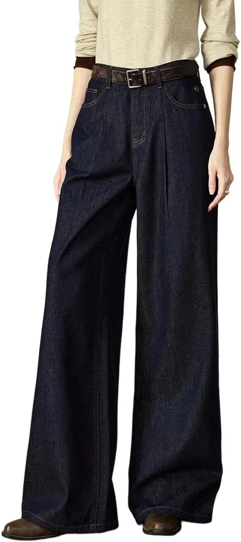 Джинсы широкие с пуговицами, Women's Winter Wide-Leg, Blue