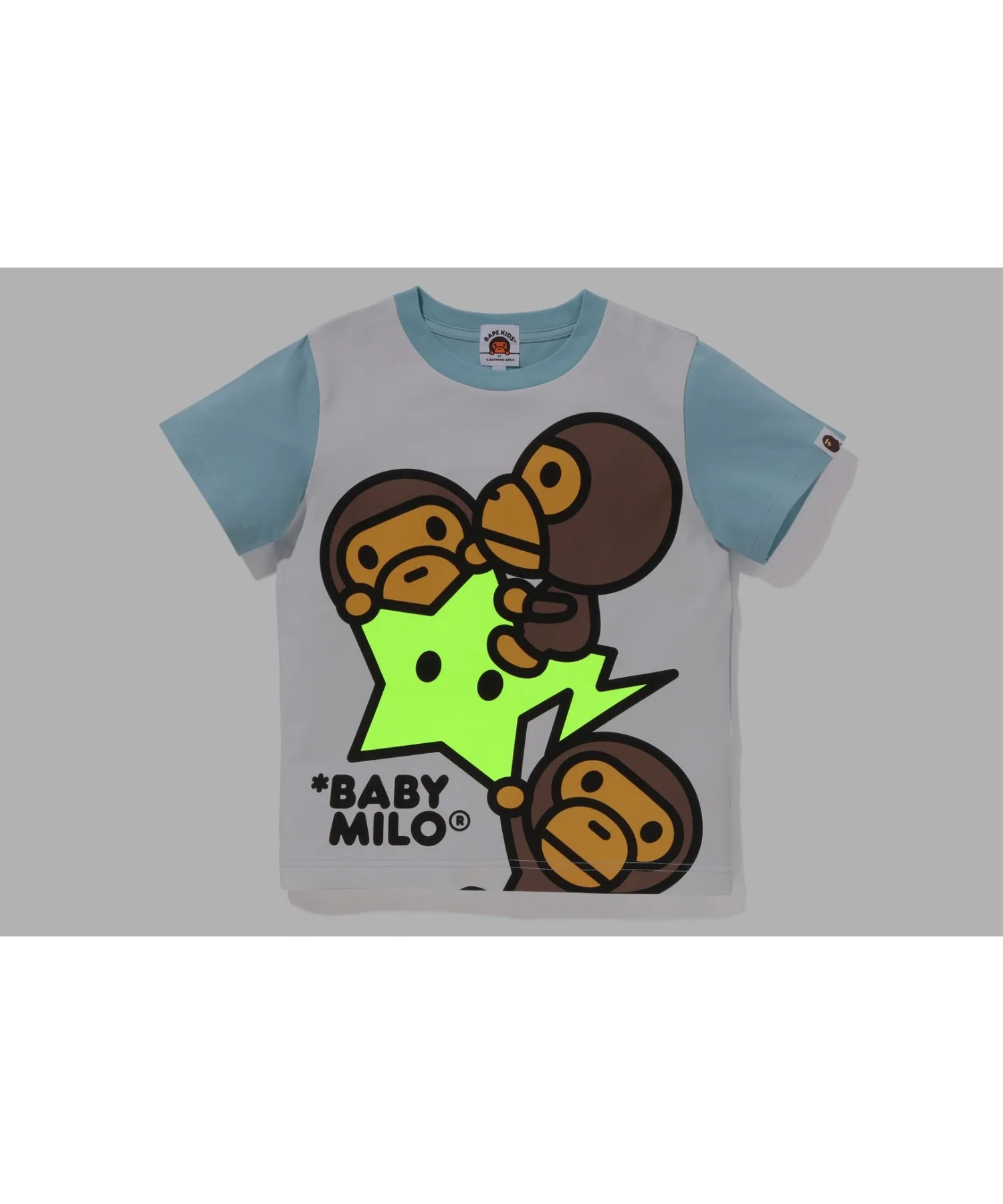Детская футболка A BATHING APE с принтом MILO и STA светло-синяя — фото 4