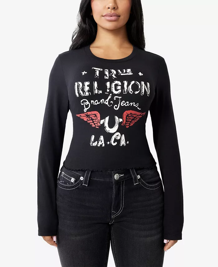 

Женская футболка с эффектом поношенности Wing Baby True Religion, черный