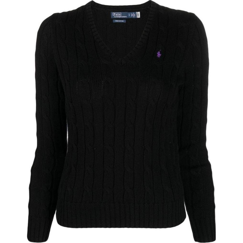 Свитер с косой вязкой Kimberly Polo Pony Polo Ralph Lauren, черный — фото 2