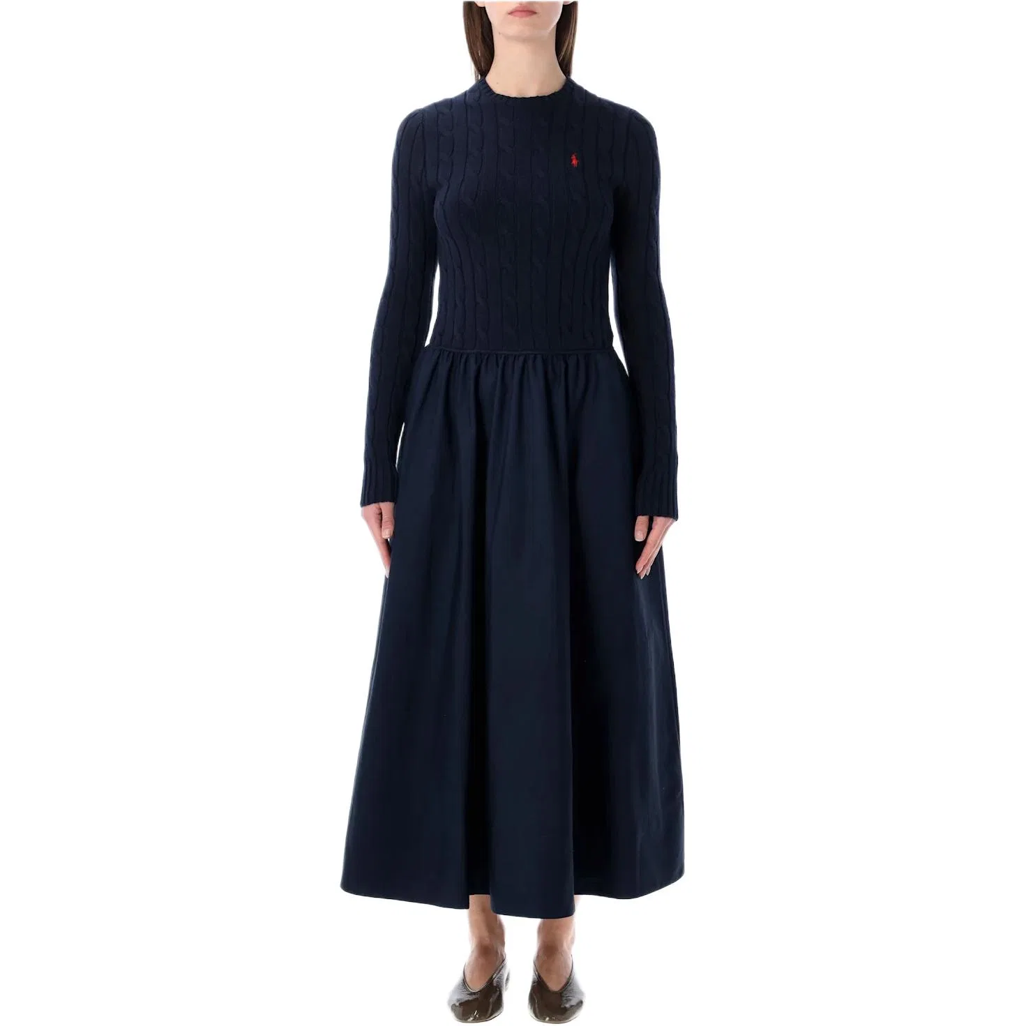 Вязаное длинное платье Cable-Knit Polo Ralph Lauren, Marine Blue