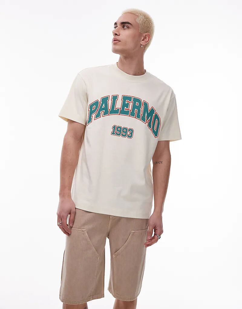 

Футболка Topman свободного кроя с принтом «Палермо» цвета экрю