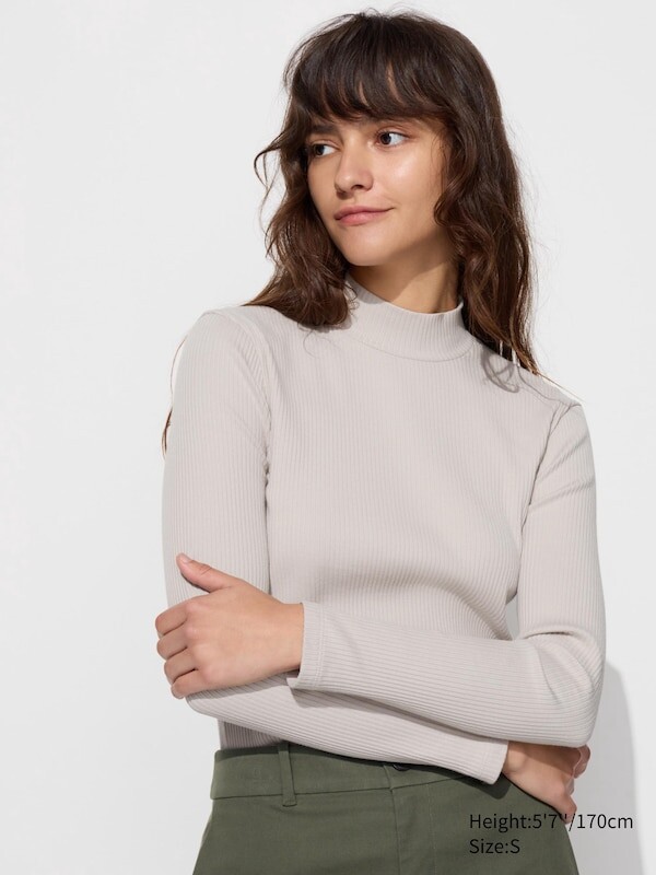 

Футболка в рубчик с высоким воротом длинный рукав Uniqlo, серый