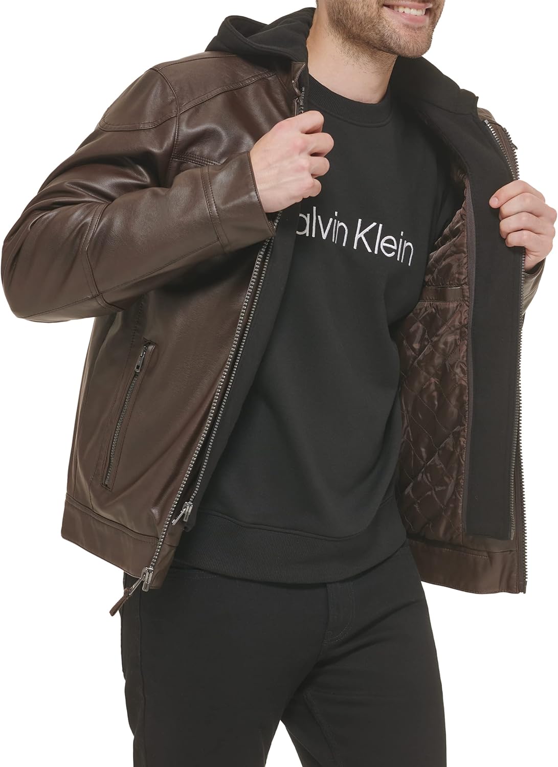 Мужская мотоциклетная куртка Calvin Klein со съемной толстовкой, Moto Brown — фото 3