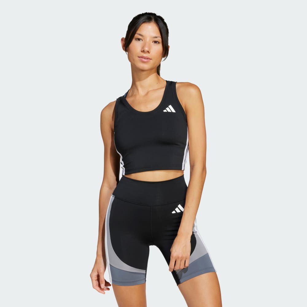 

Спортивный топ Adidas Train Essentials 3-Stripes Crop Tank Top, черный/белый