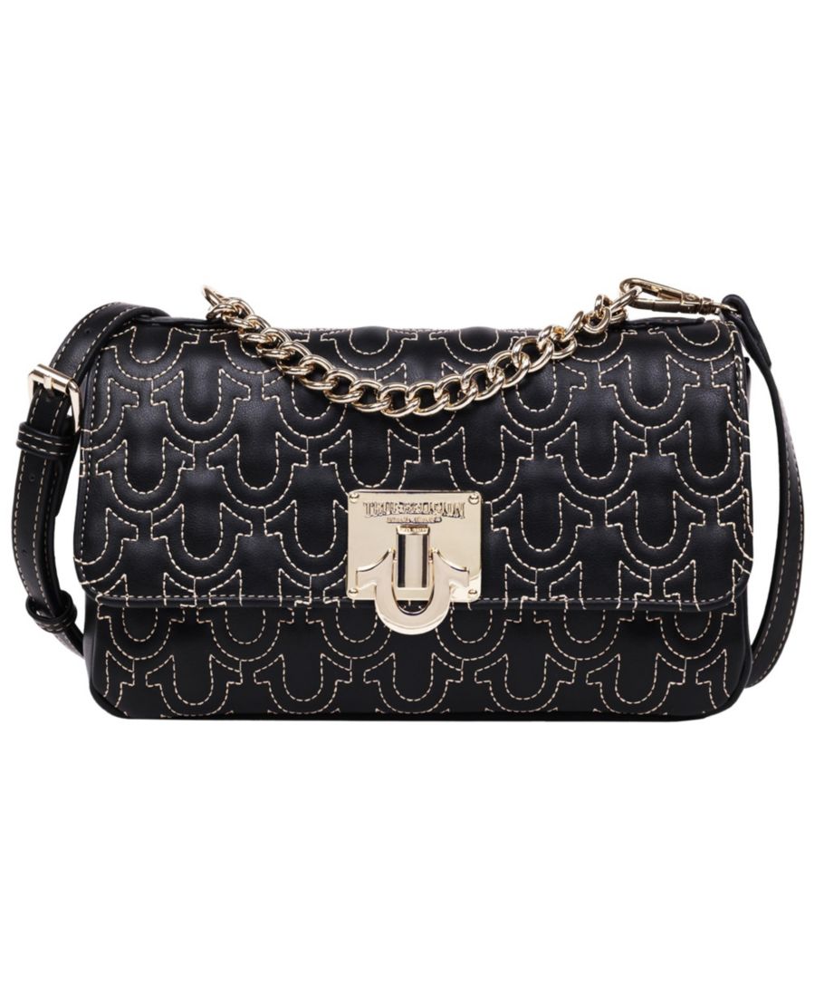 

Стеганая сумка через плечо в форме подковы с клапаном True Religion, Black