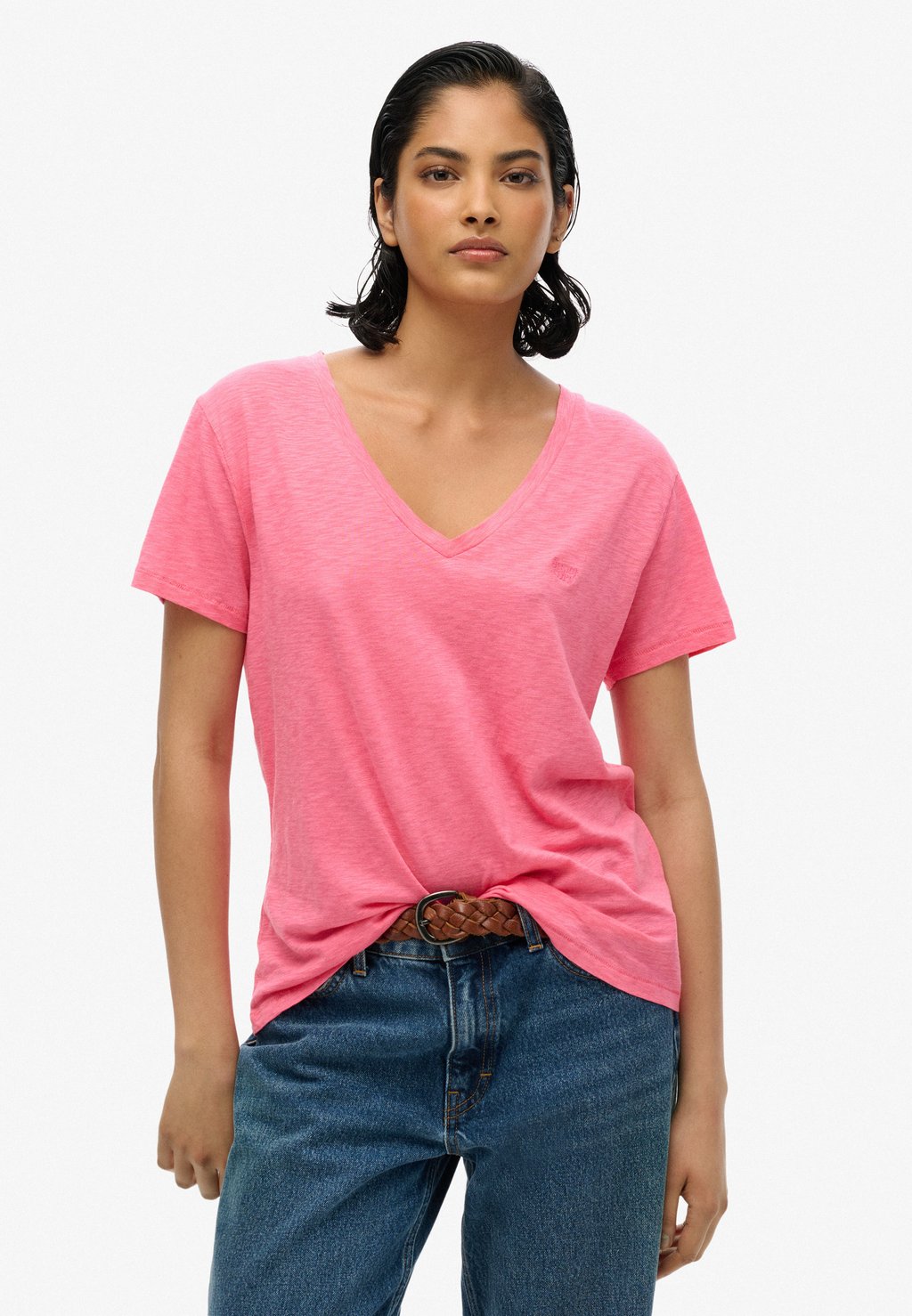 

Базовая футболка EMBROIDERED V NECK Superdry, розовый