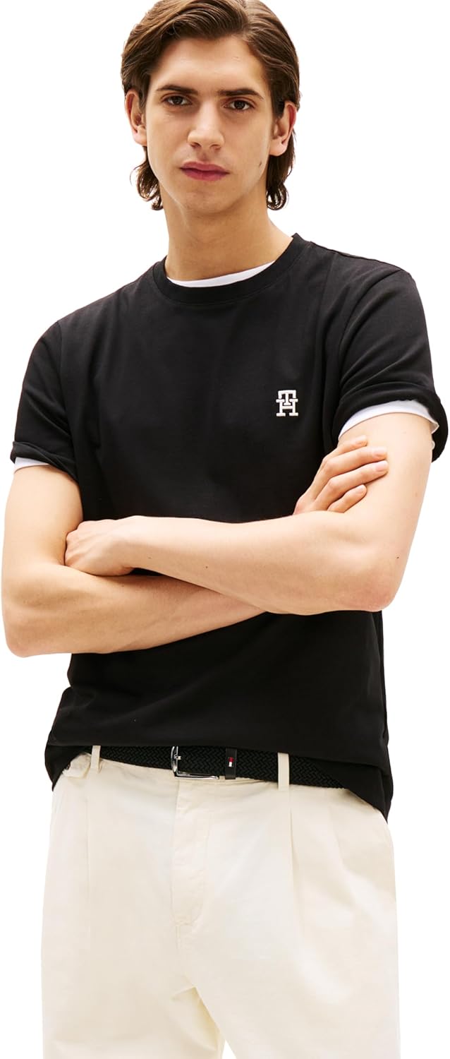 

Мужские хлопковые футболки с короткими рукавами Tommy Hilfiger с вышитым монограммным логотипом, Black, Черный, Мужские хлопковые футболки с короткими рукавами Tommy Hilfiger с вышитым монограммным логотипом, Black