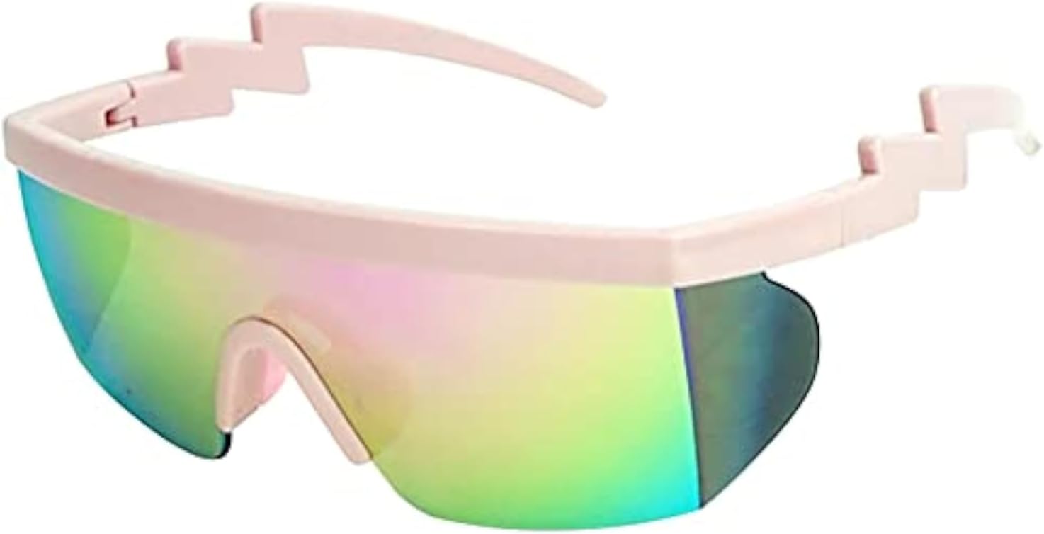 

Солнцезащитные очки ShadyVEU полуободковые, неоновые, радужные, с зеркальными линзами и защитой от УФ-излучения, в стиле ретро 80-х, с изогнутыми дужками в виде зигзага, Light Pink Frame / Pink Lens