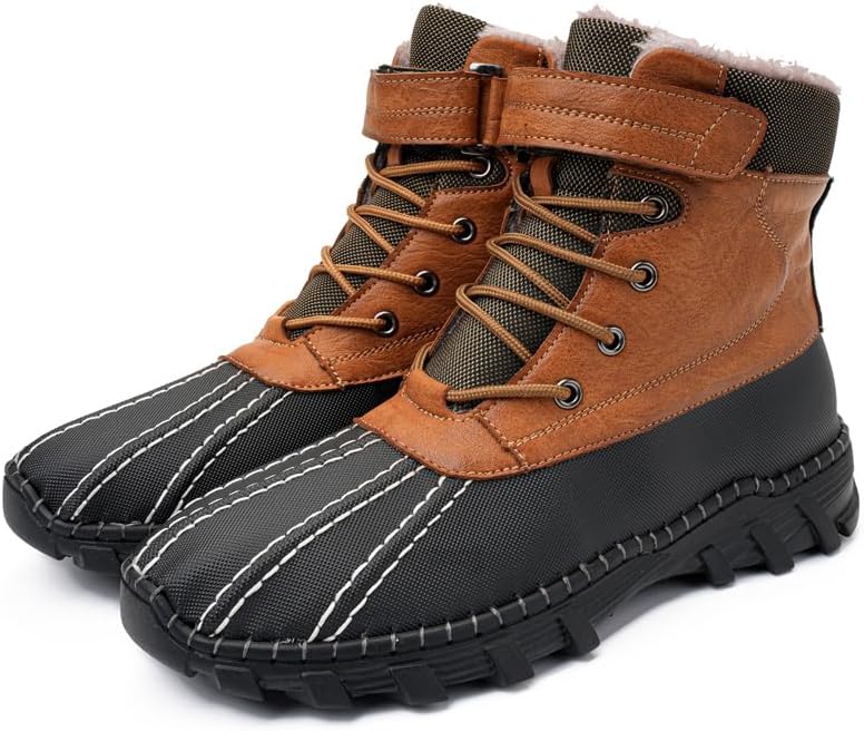 

Водонепроницаемые резиновые сапоги, верх из коричневой кожи с черной резиновой оболочкой, зимние сапоги на шнуровке с регулируемым ремешком Generic