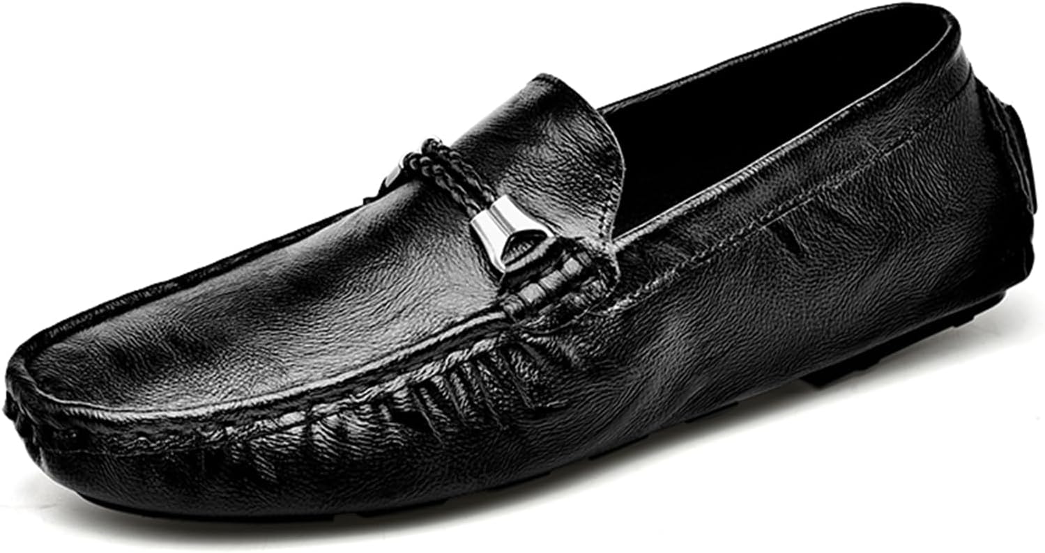 

Мужские кожаные лоферы, деловые повседневные туфли, удобные с круглым носком, прогулочные туфли на плоской подошве, дышащие, слипоны и прогулок на лодке Generic, черный