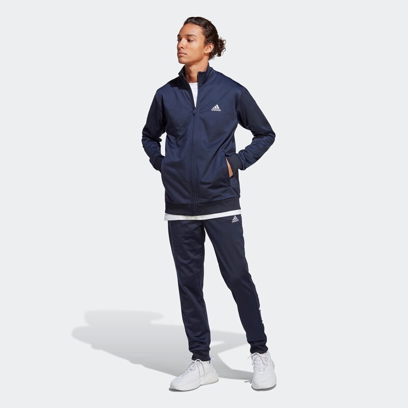 

Мужской спортивный костюм из трикотажа с линейным логотипом Adidas, белый