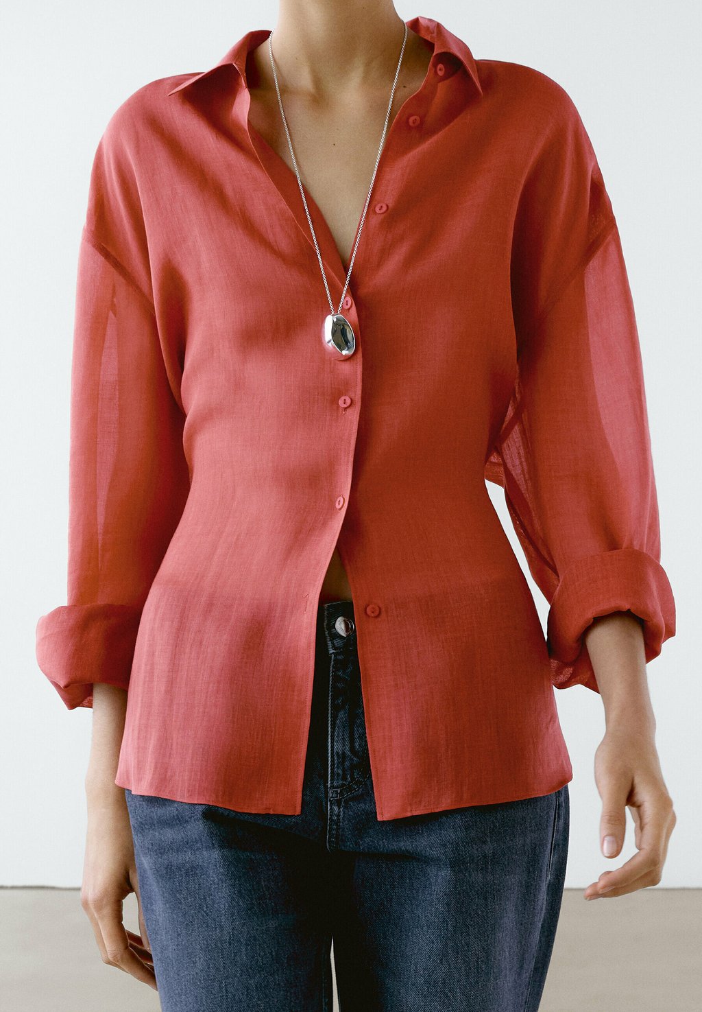 

Блузка на пуговицах FLOWING Massimo Dutti, Bordeaux