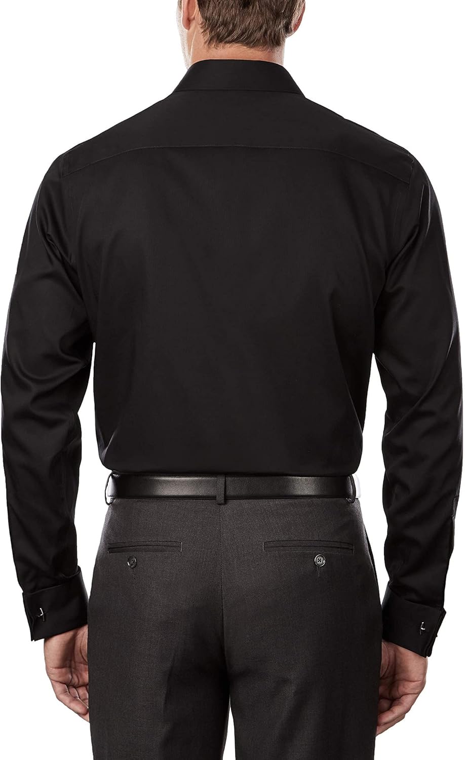 Мужская рубашка Calvin Klein Slim Fit с французскими манжетами, не требующими глажки, с узором «елочка», Black 2 — фото 2