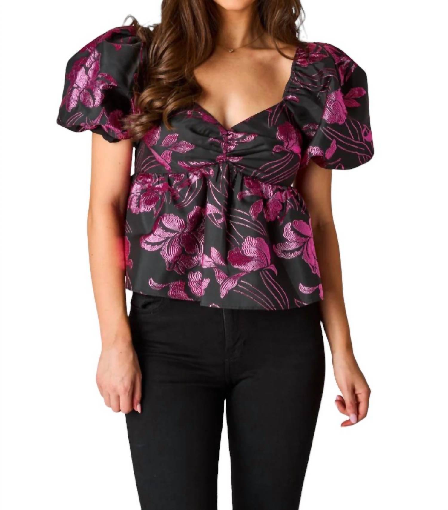 

Топ с короткими рукавами Blakely Peplum в цвете Raspberry Fizz BUDDYLOVE