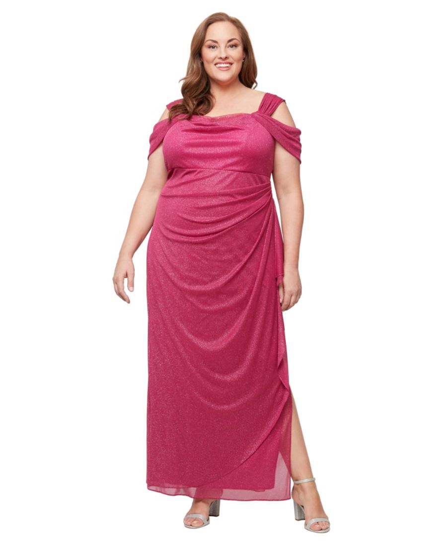 

Платье большого размера с драпировкой и открытыми плечами Alex Evenings, Raspberry