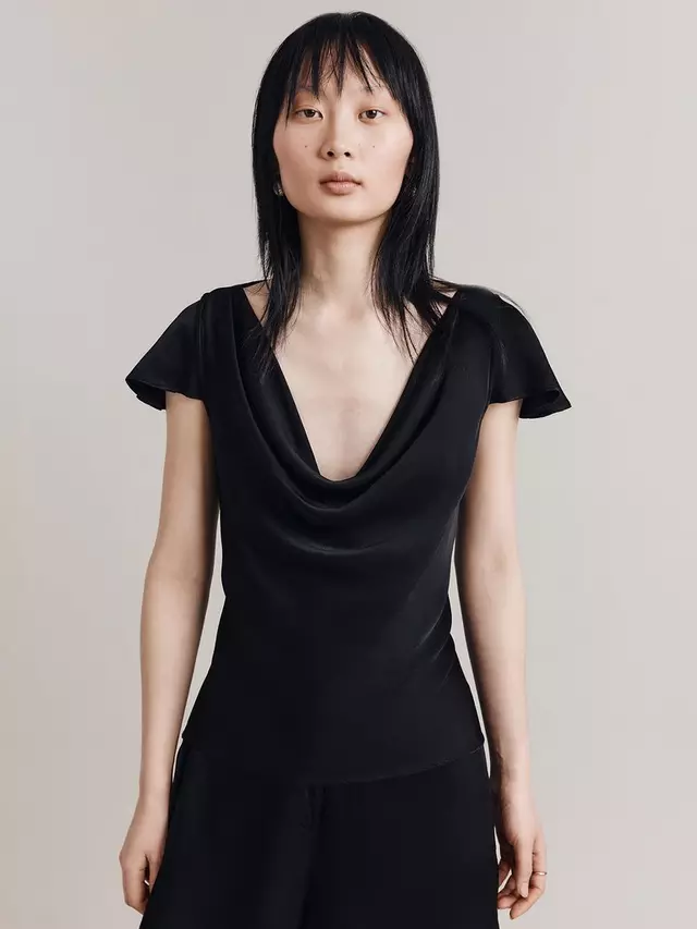 

Топ Ghost Scarlett Cowl Neck Angel Sleeve Satin, черный