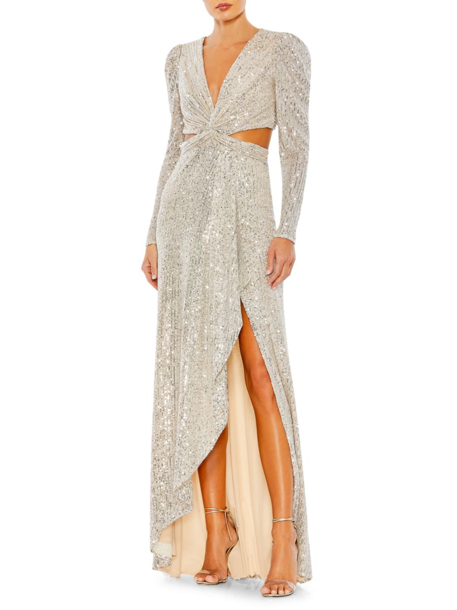 

Платье с вырезом и пайетками Mac Duggal, цвет Nude
