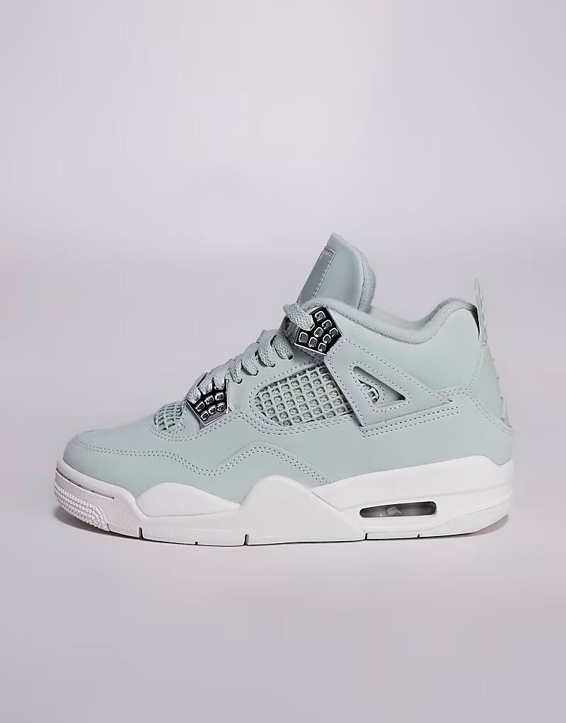 Кроссовки Nike Air Jordan 4 Retro зеленого и серебристого цветов — фото 2