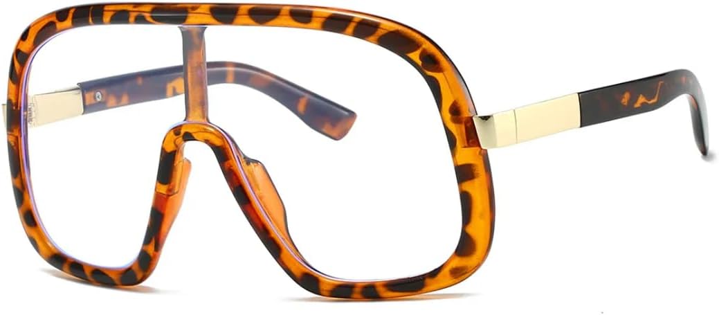 

Винтажные большие цельные солнцезащитные очки для женщин и мужчин в стиле панк, популярная модель с крупной оправой и защитой от УФ-излучения UV400 TVTBBVV, Leopard Clear