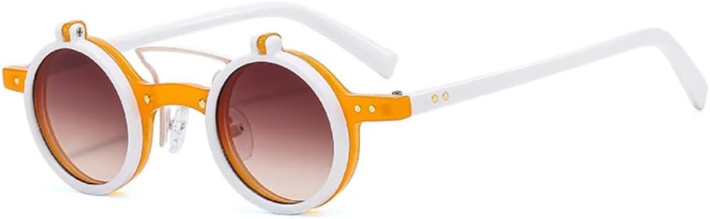 

Популярные модные маленькие круглые панк-солнцезащитные очки с двойной перемычкой для женщин, ретро-очки с откидными линзами, защита от УФ-излучения UV400, мужские очки с заклепками UUPTTPL, Orange White Tea