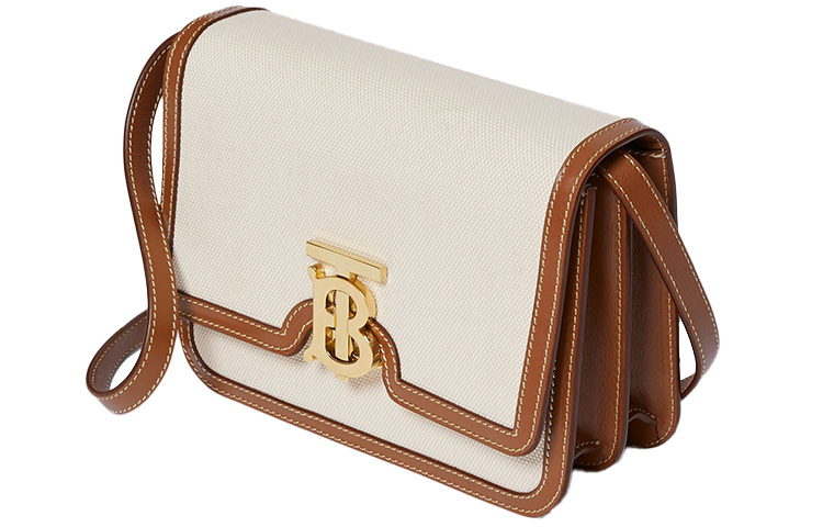 Женская сумка-мессенджер Burberry из двухцветного холста с кожаными деталями — фото 3